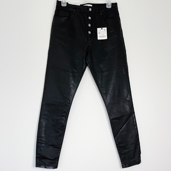NWT Zara Premium “The HW Skinny Coated Black Jean - Picture 2 of 6
